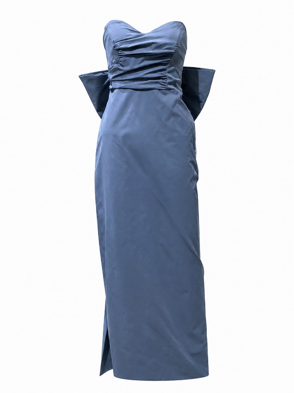 【新品DRESS 4350】バックビッグリボンモチーフベアトップタイトロングドレス グレー【ARRANGE】